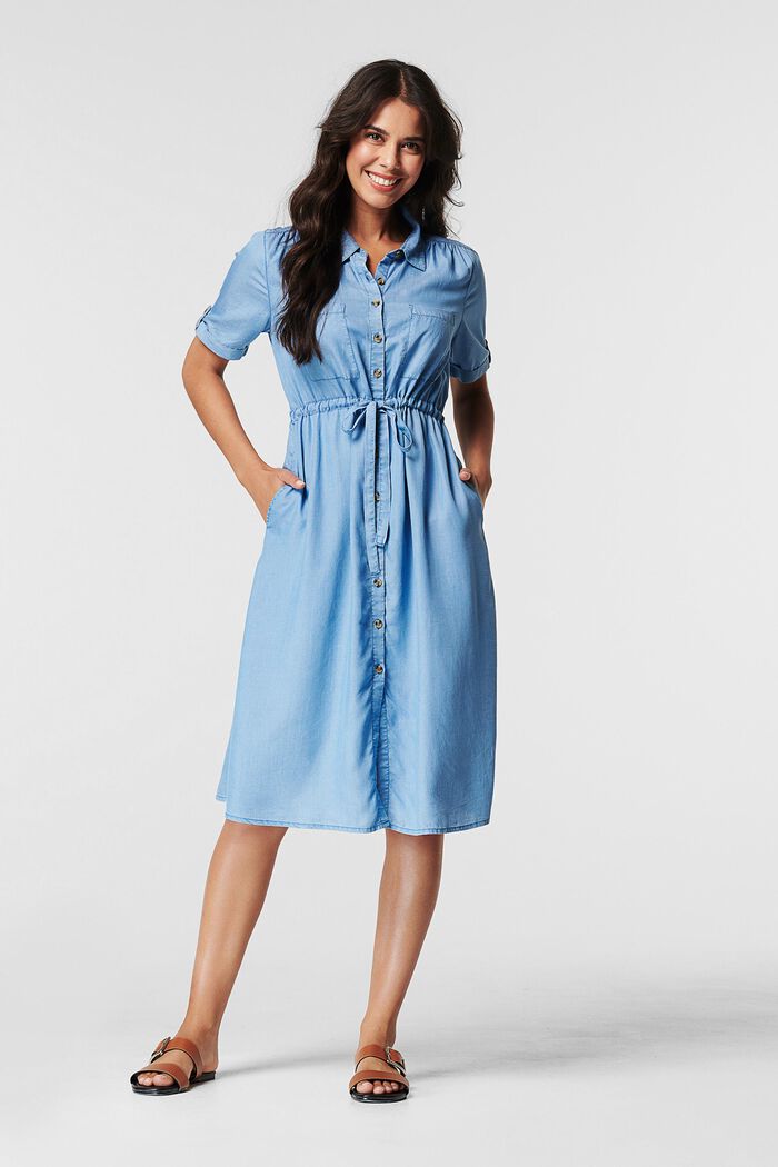 Made of TENCEL™: dress with a button placket, MEDIUM WASHED, detail image number 1