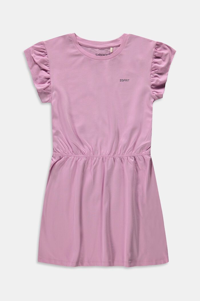 Jersey dress with flounce sleeves, PINK, overview