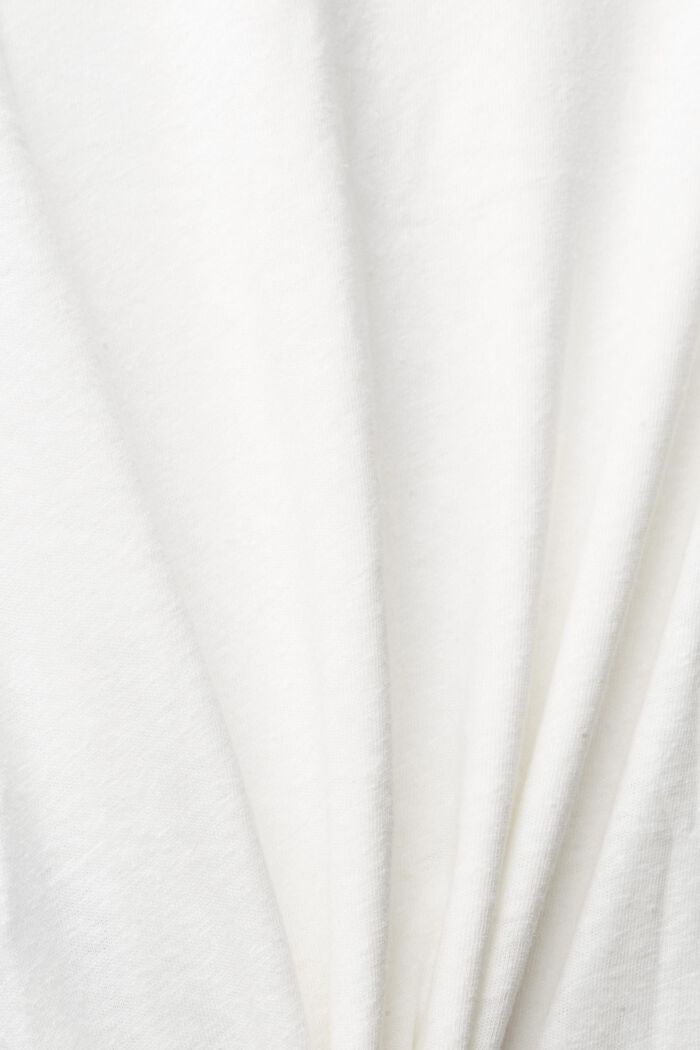 Linen blend: T-shirt with a striped neckline, OFF WHITE, detail image number 4