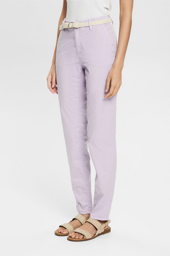 Chinos with a braided belt, LILAC, detail image number 0