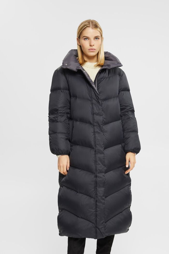 Quilted coat with recycled down filling, BLACK, detail image number 1