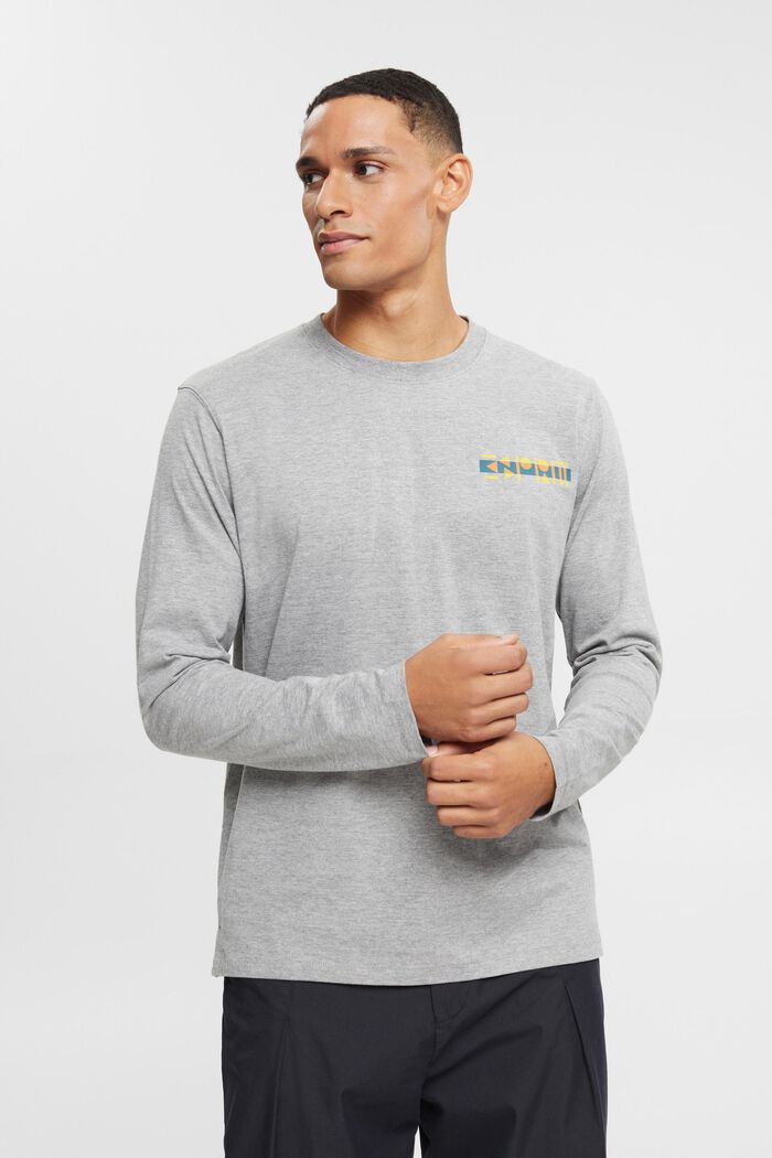 Jersey long sleeve top with small logo print, MEDIUM GREY, detail image number 0