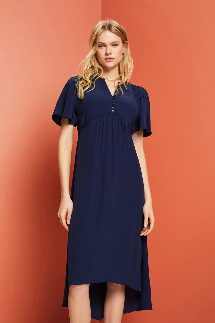 Midi dress with a fixed tie belt, NAVY, detail image number 0