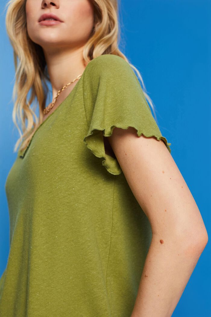 T-shirt with rolled hems, cotton-linen blend, PISTACHIO GREEN, detail image number 2