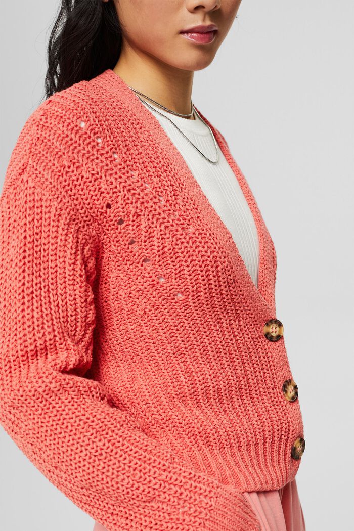 Cardigan in ribbon yarn, blended cotton, CORAL, detail image number 0