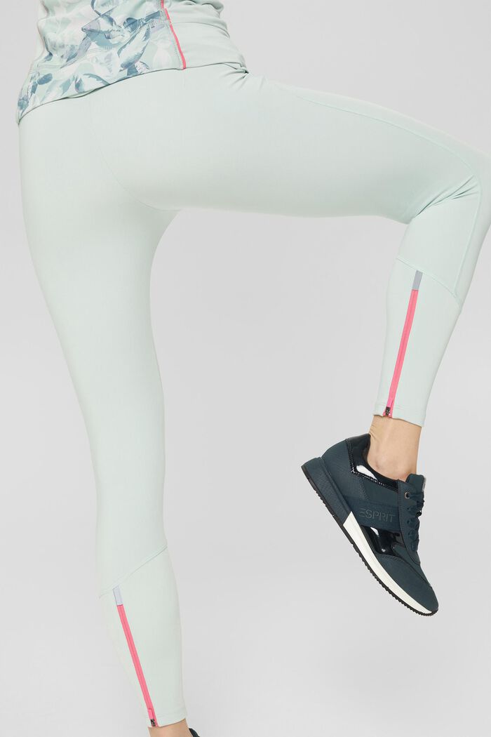Made of recycled material: stretch leggings with E-DRY technology, PASTEL GREEN, detail image number 6