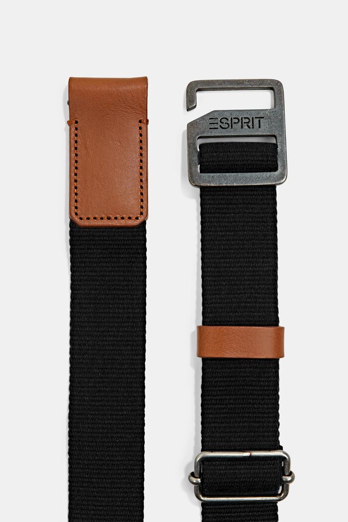 Fabric belt with leather elements, BLACK, detail image number 1