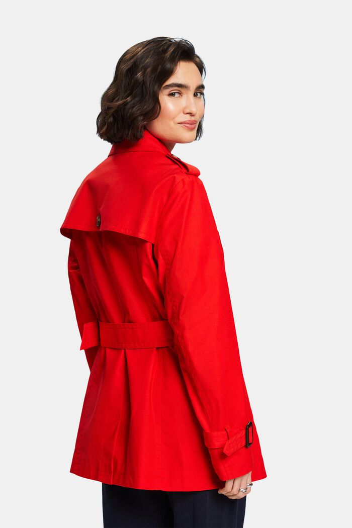 Short Double-Breasted Trench Coat, RED, detail image number 3