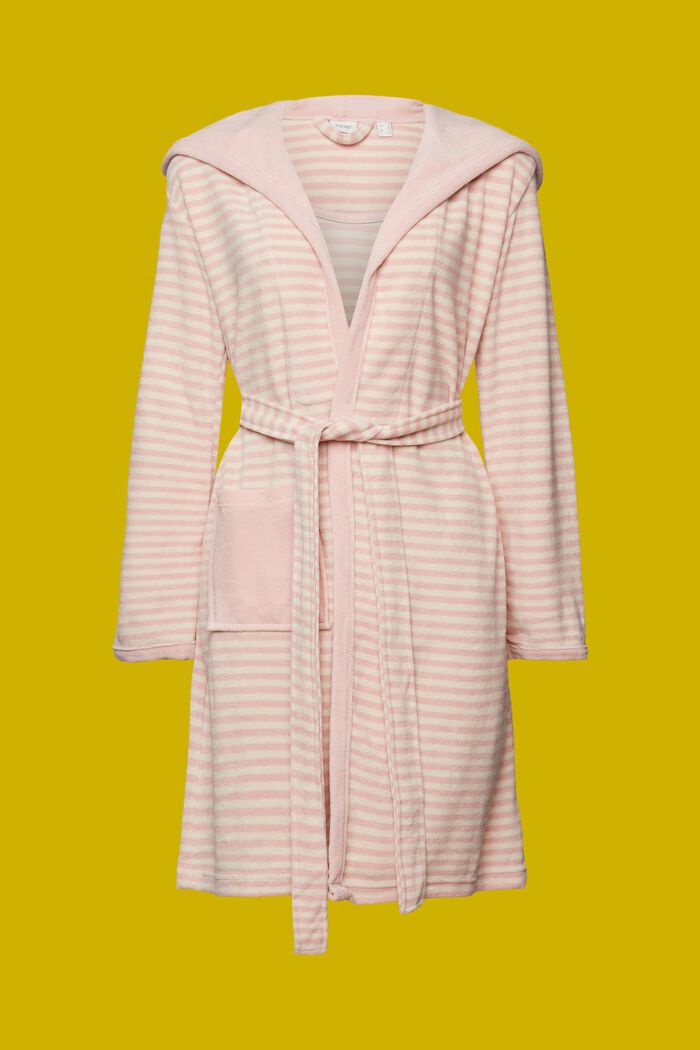 Striped terry cloth bathrobe with hood, ROSE, detail image number 5