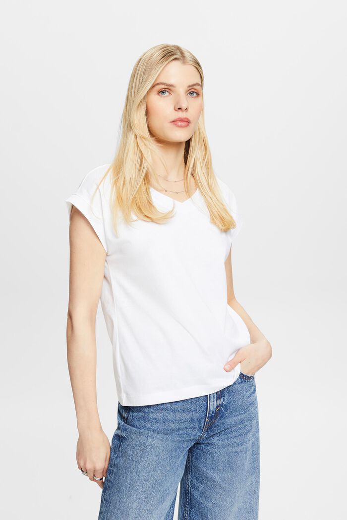 V-Neck T-Shirt, WHITE, detail image number 0