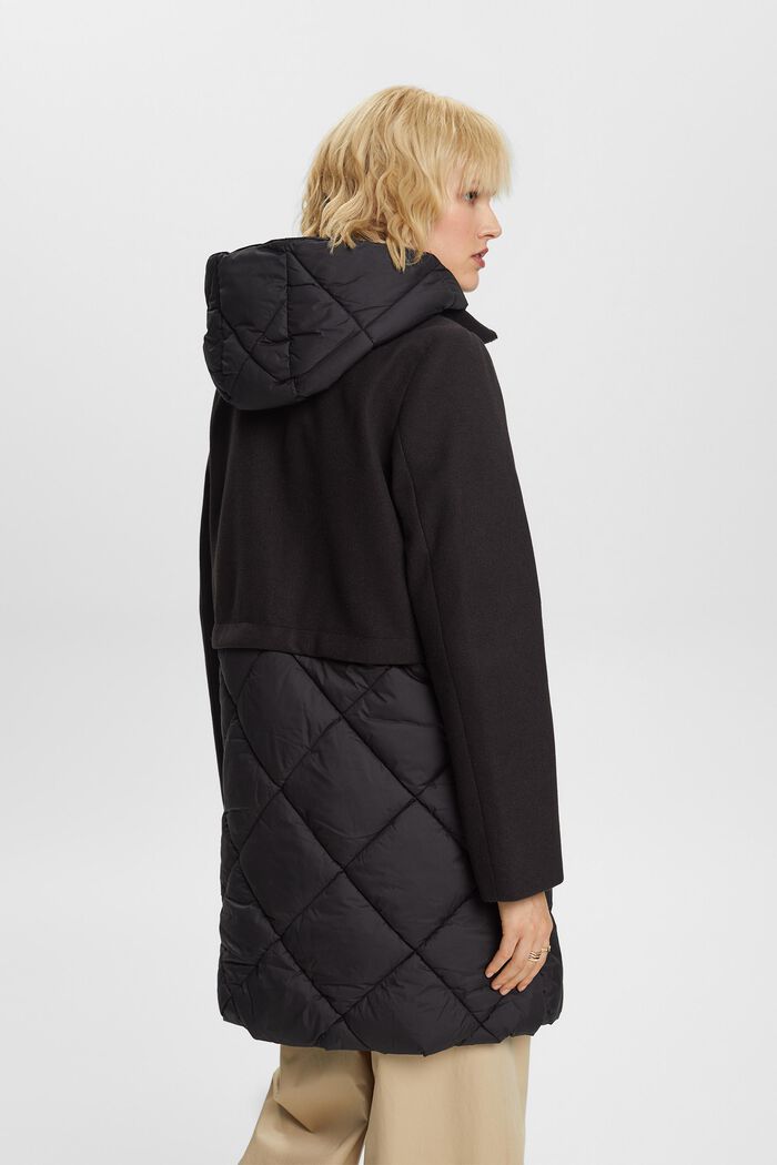 Mixed Material Hooded Coat, BLACK, detail image number 3