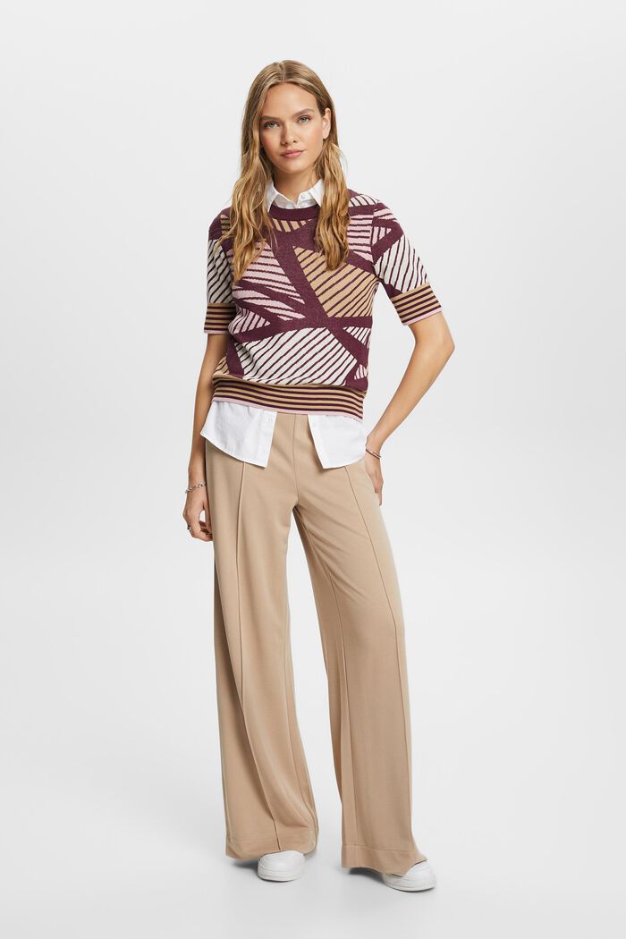 Short-sleeved jacquard jumper, organic cotton, AUBERGINE, detail image number 4