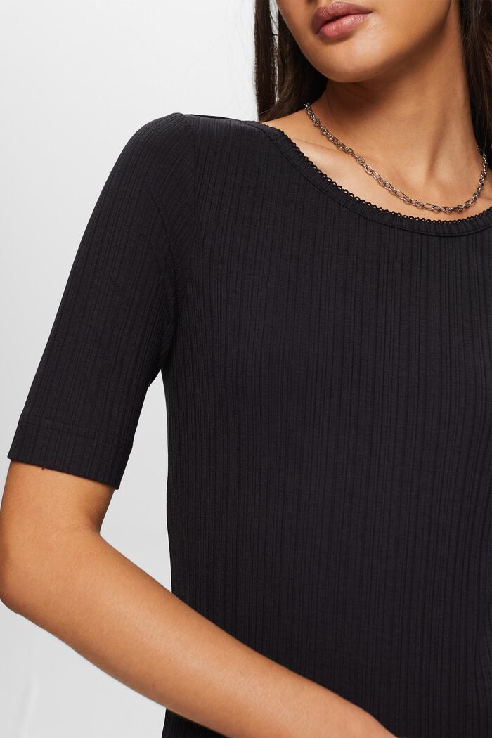 Rib knit midi dress, BLACK, detail image number 2