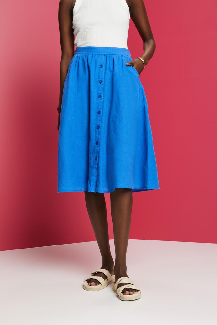 Midi skirt, linen-cotton blend, BRIGHT BLUE, detail image number 0