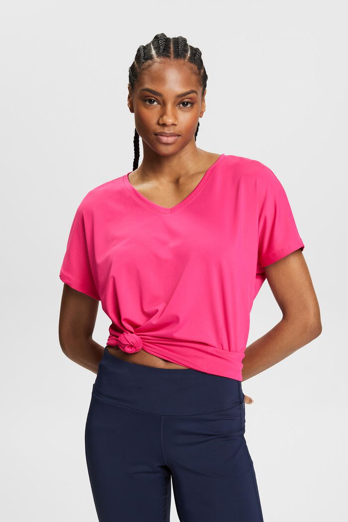 Active V-Neck T-Shirt E-DRY, PINK FUCHSIA, detail image number 0