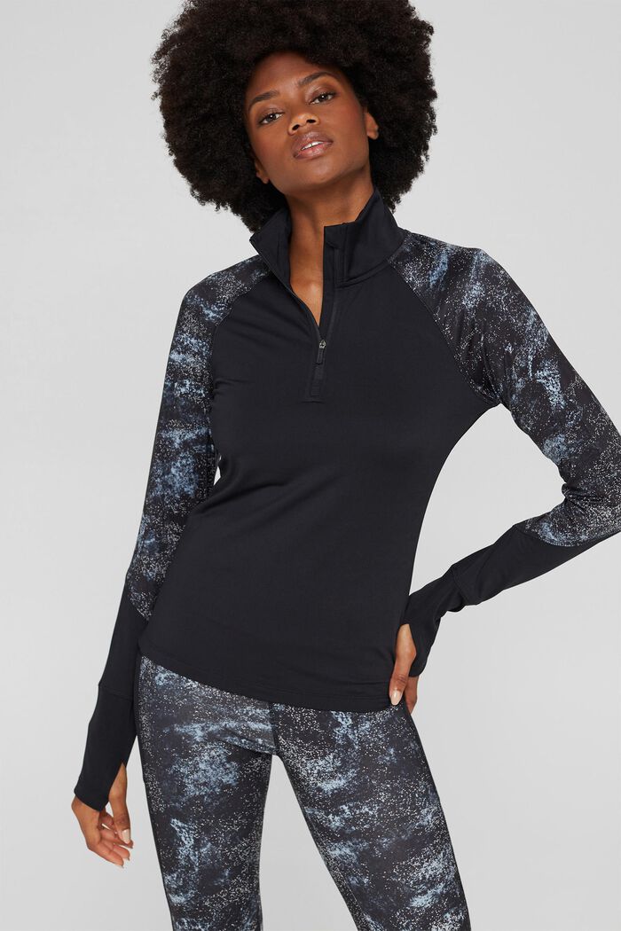Recycled: long sleeve top with reflective print, edry, BLACK, overview