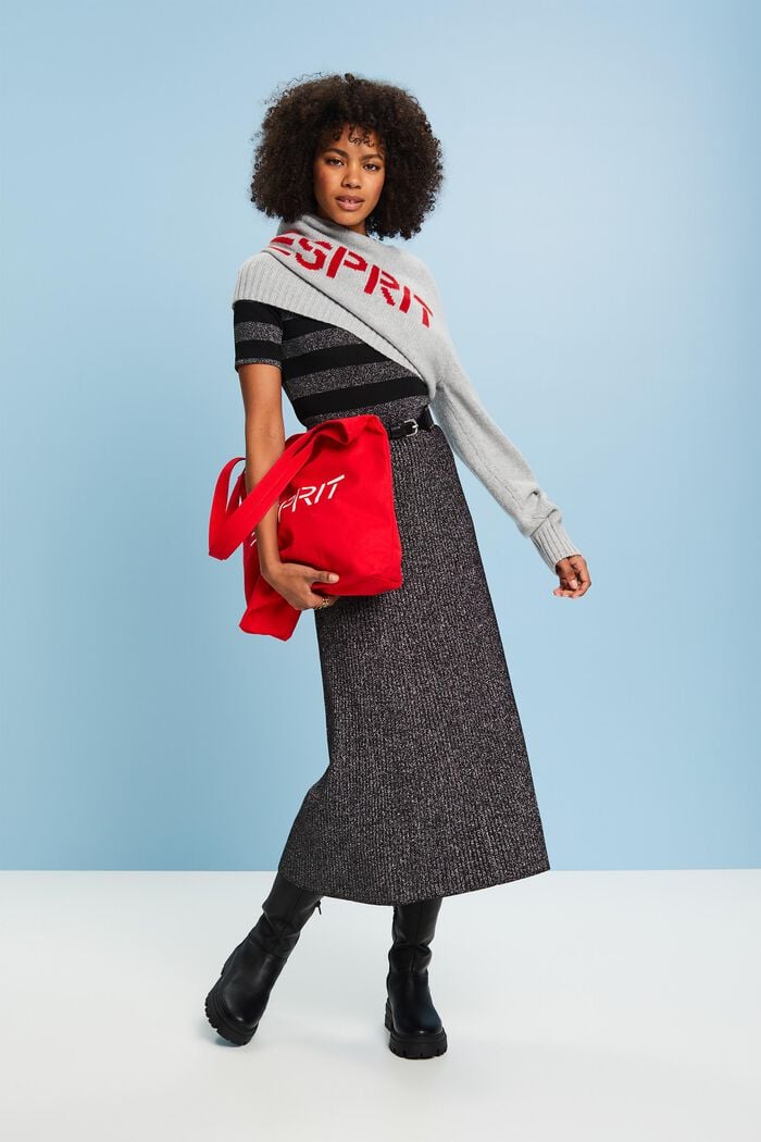 Lamé Rib-Knit Midi Skirt, BLACK, detail image number 4