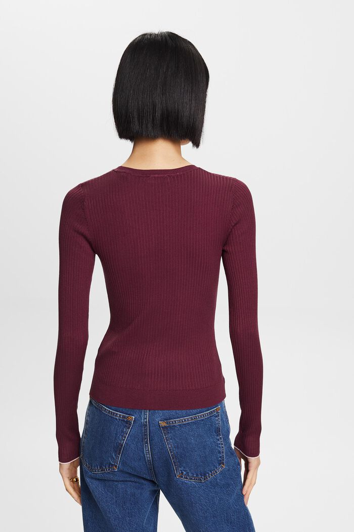 Striped Rib-Knit Top, AUBERGINE, detail image number 3