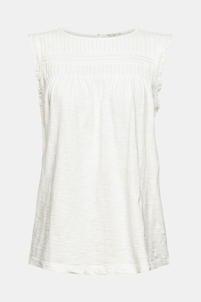 T-shirt in a mix of materials with frilled details, OFF WHITE, overview