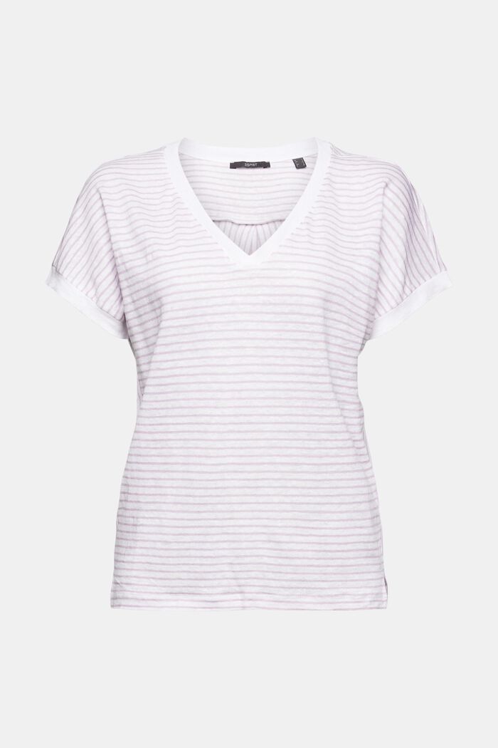 Striped T-shirt made of 100% linen, WHITE, detail image number 7