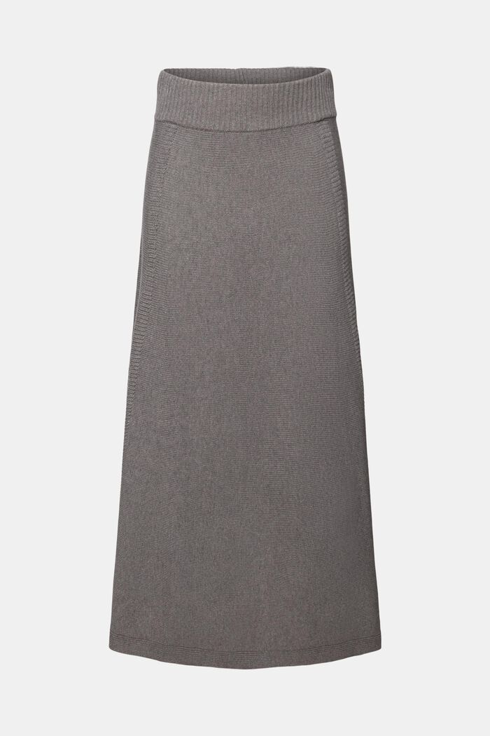 Knitted Wool-Blend Midi Skirt, BROWN GREY, detail image number 6