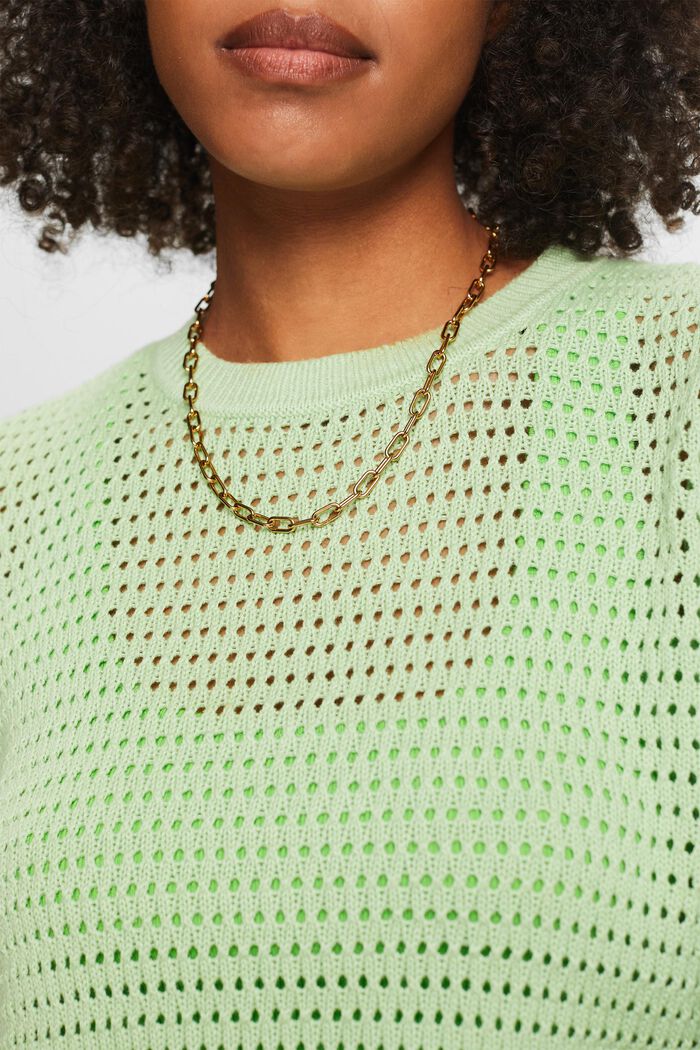Mesh Short-Sleeve Sweater, LIGHT GREEN, detail image number 3