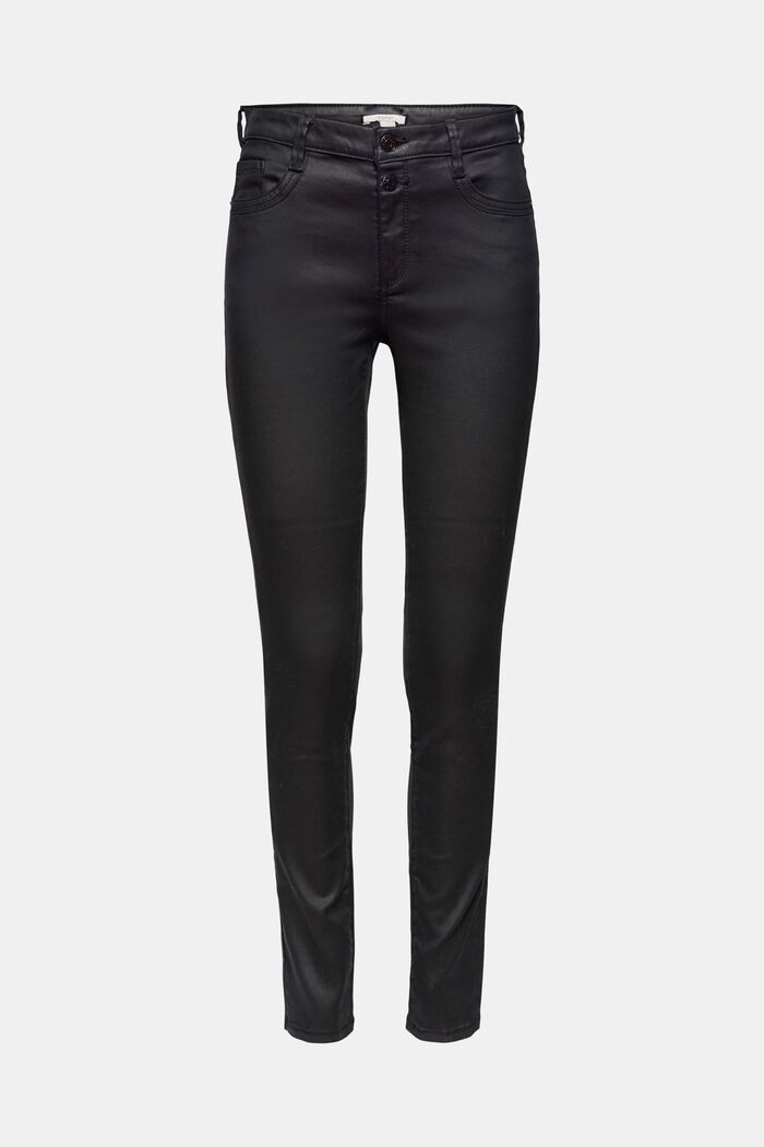 Coated stretch trousers with double button