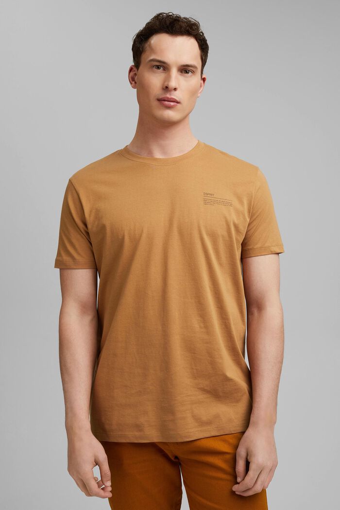 Jersey T-shirt with a print, 100% organic cotton, CAMEL, detail image number 0