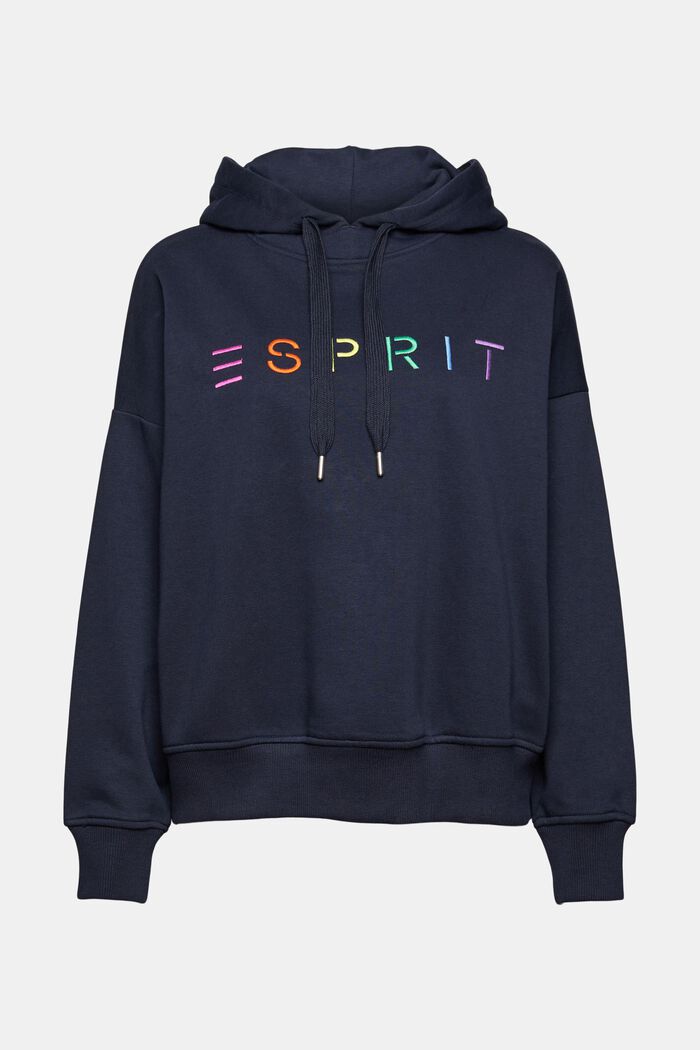 Hoodie with an embroidered logo, cotton blend, NAVY, detail image number 6