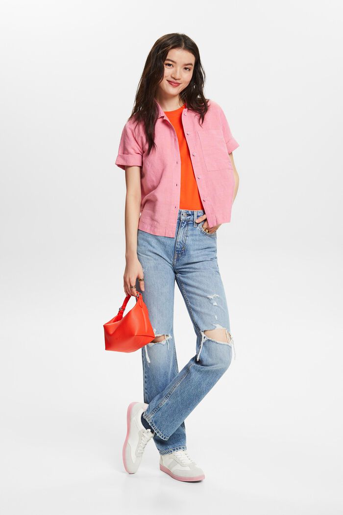 Cotton-Linen Shirt Blouse, RED ORANGE, detail image number 1
