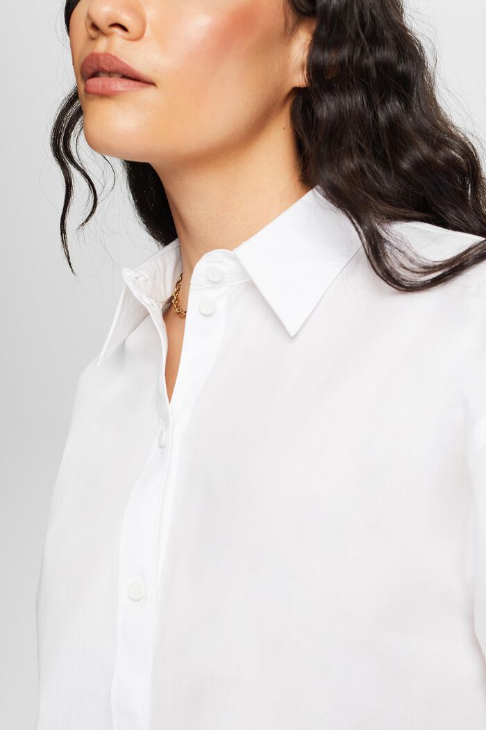 Poplin shirt blouse, 100% cotton, WHITE, detail image number 3