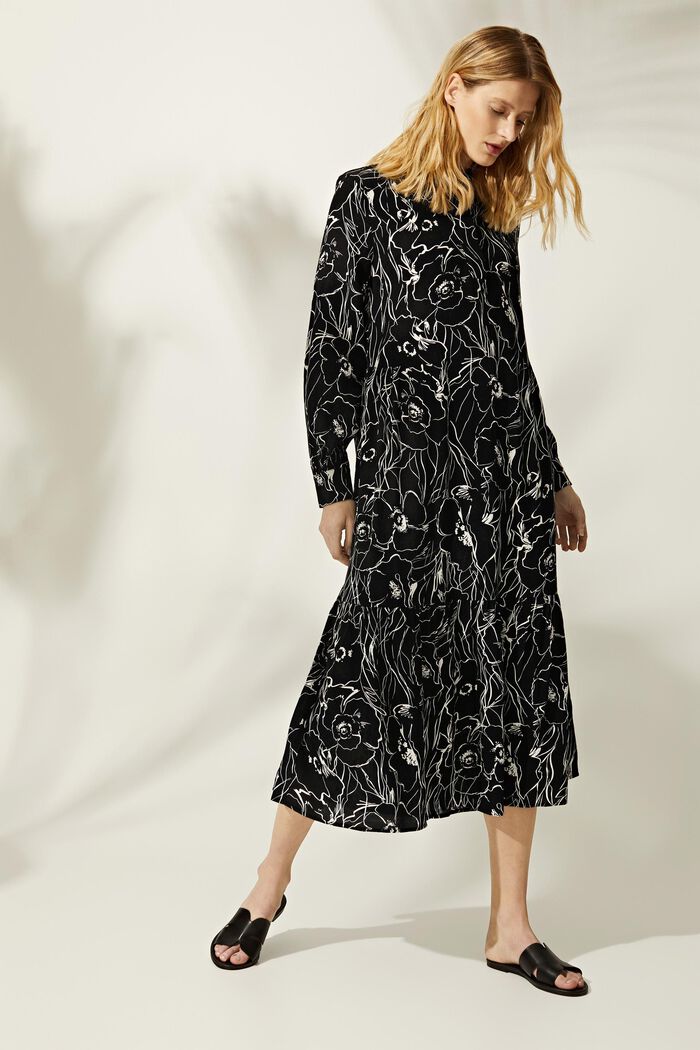Printed midi dress with LENZING™ ECOVERO™, BLACK, detail image number 1