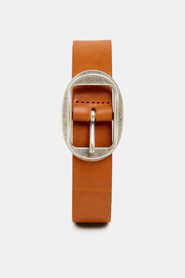 Leather belt with a vintage buckle, RUST BROWN, overview