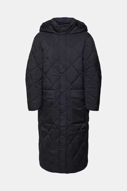 Long quilted coat with hood