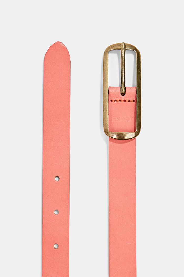 Leather belt with a square buckle, CORAL RED, detail image number 1