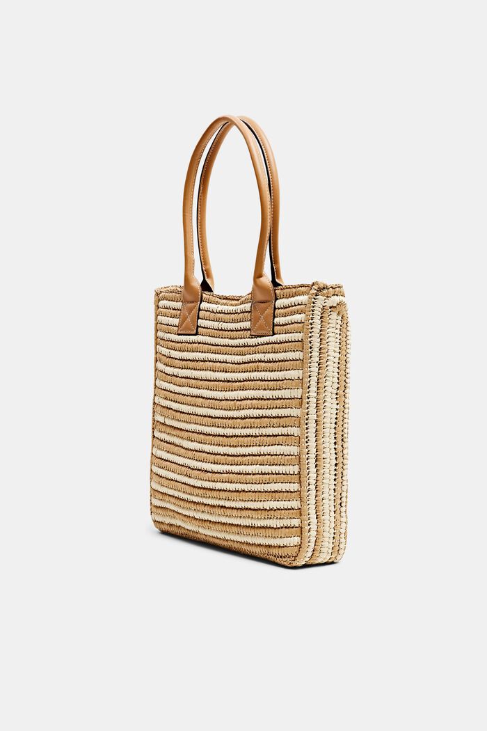 Raffia tote bag with faux leather handles, CAMEL, detail image number 2