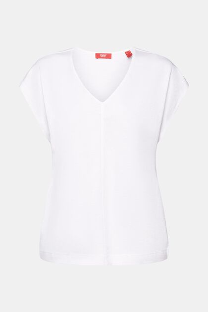 V-neck T-shirt with decorative stitch, 100% cotton