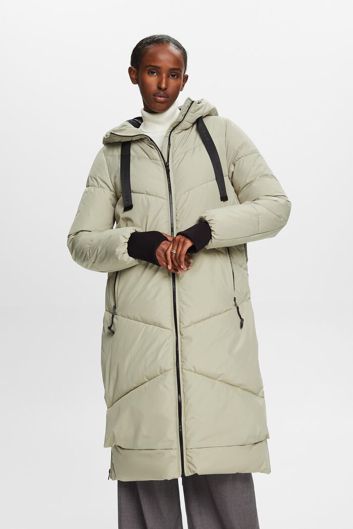 Hooded Quilted Puffer Coat, DUSTY GREEN, detail image number 0