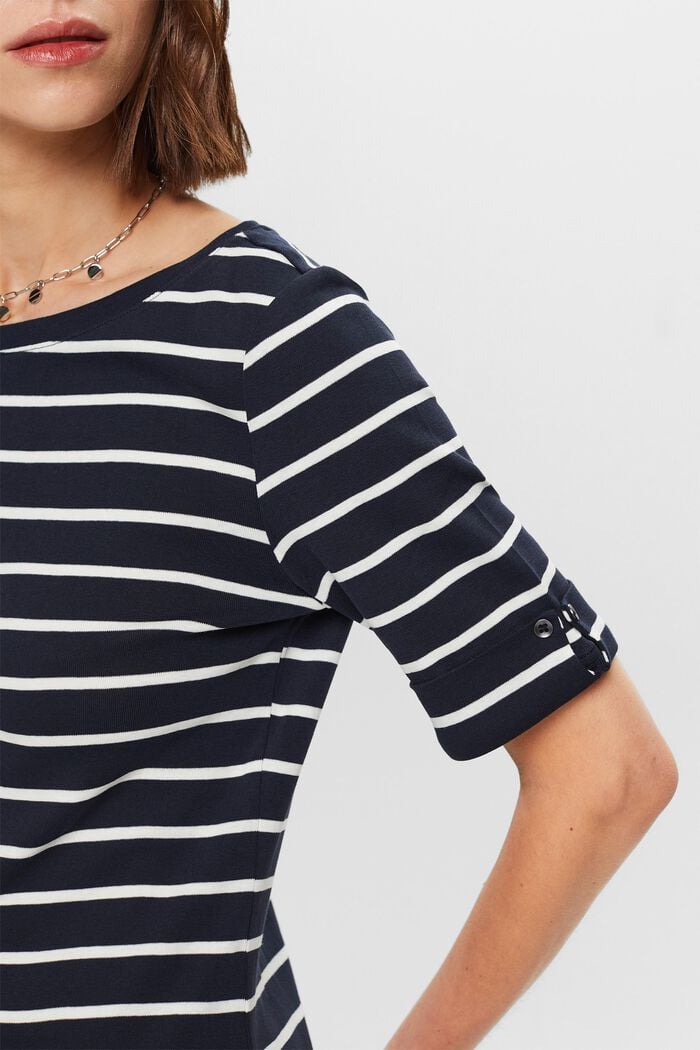 Striped Round Neck Cotton Top, NAVY, detail image number 3