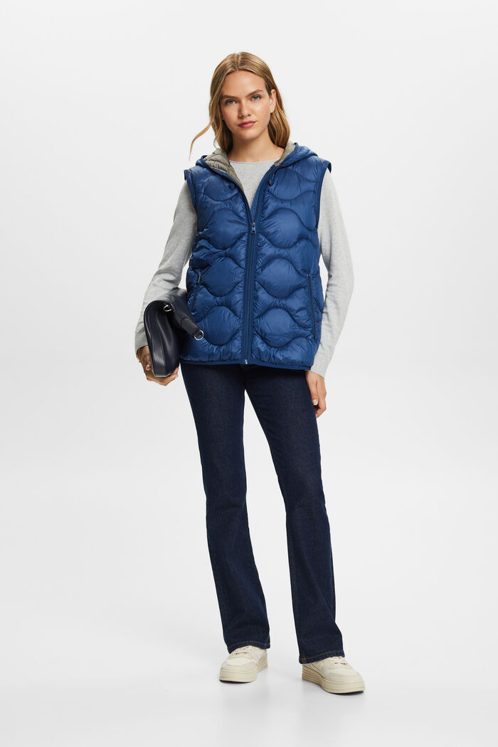 Recycled: quilted and hooded transformer jacket, GREY BLUE, detail image number 1