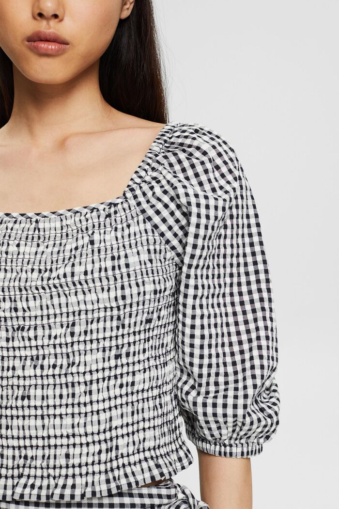 Checked blouse with a square neckline, BLACK, detail image number 2