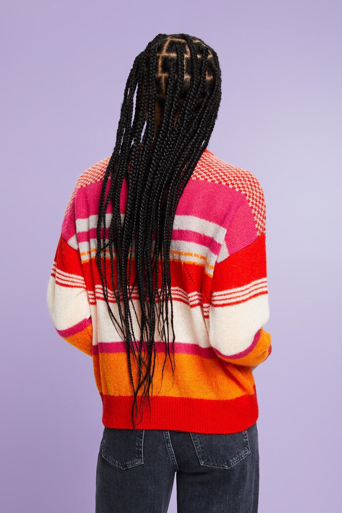 Striped Crewneck Sweater, RED, detail image number 2