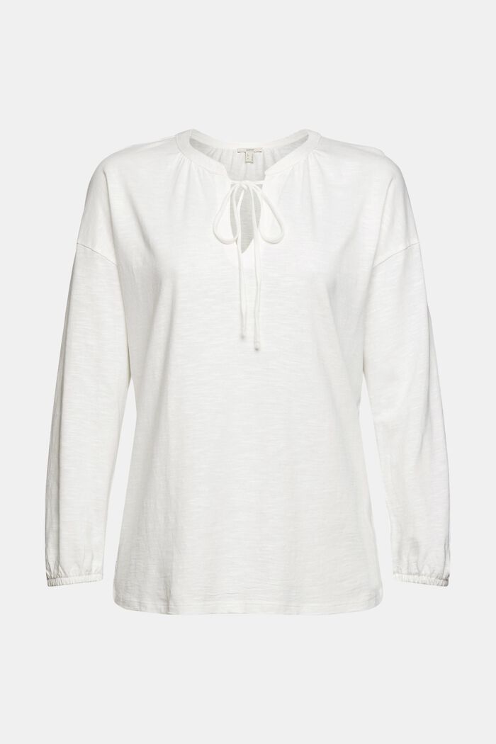 Long sleeve top in a blouse look made of blended organic cotton, OFF WHITE, detail image number 6