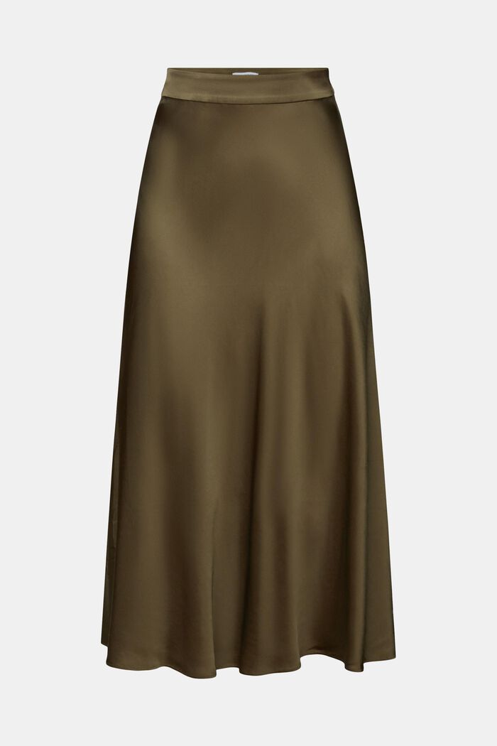Satin Midi Skirt, DARK KHAKI, detail image number 6