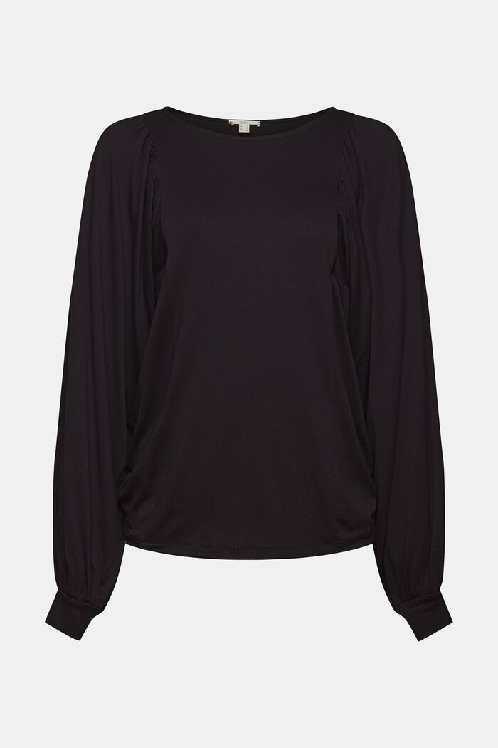 Long sleeve top with balloon sleeves, LENZING™ ECOVERO™, BLACK, overview