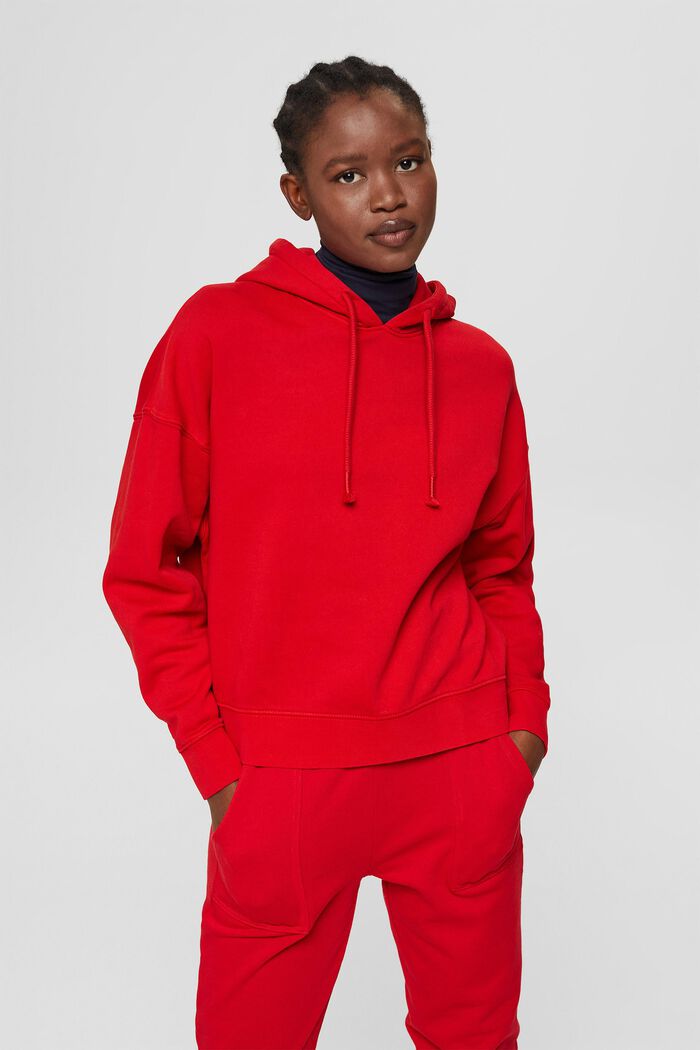 Relaxed hoodie with logo, 100% organic cotton, RED, detail image number 0