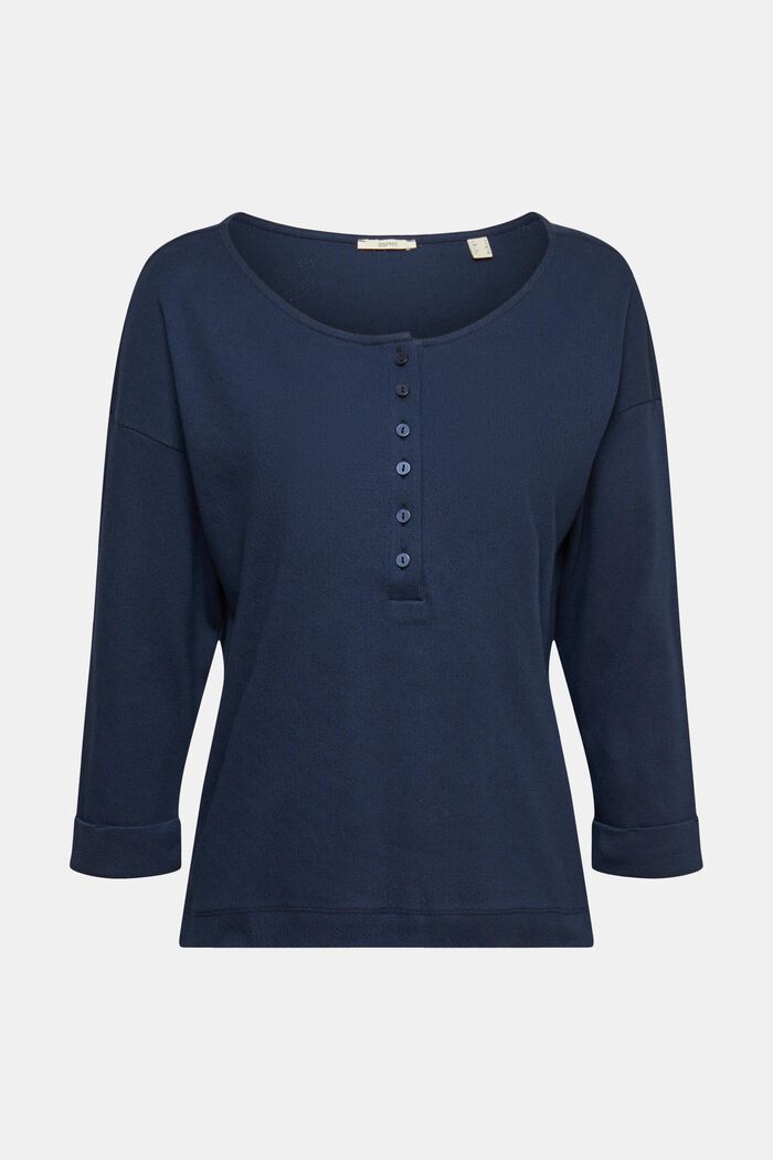 Pointelle 3/4 sleeve top, NAVY, overview