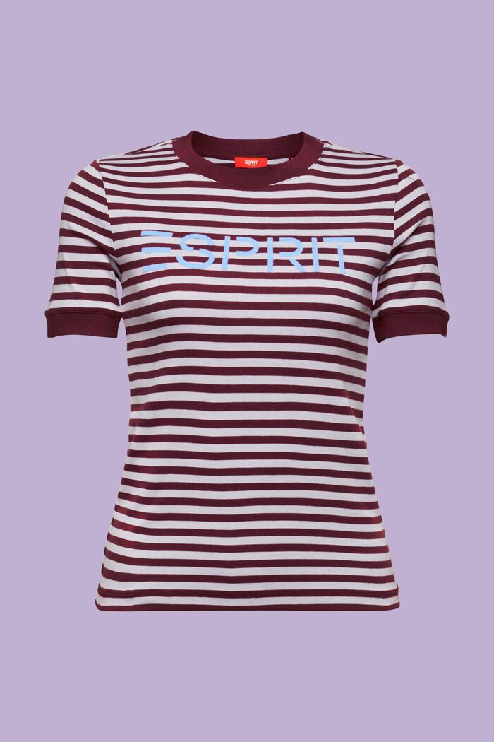 Logo-Print Striped Cotton T-Shirt, BORDEAUX RED, detail image number 6