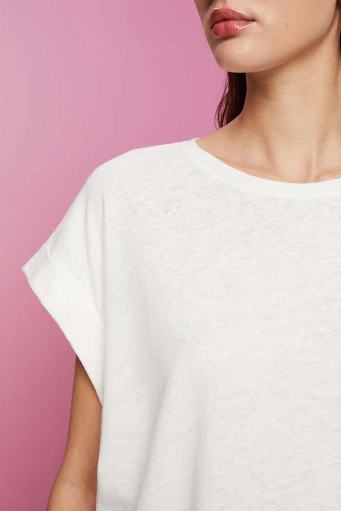 Cotton and linen blended t-shirt, OFF WHITE, detail image number 2