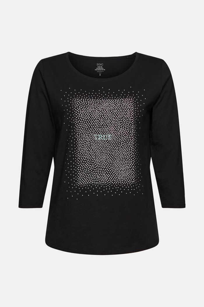 Top with 3/4-length sleeves and print, BLACK, detail image number 2